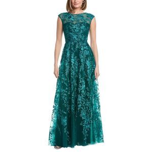 Rene Ruiz Womens Off-The-Shoulder Embroidered Tulle Gown, Blue